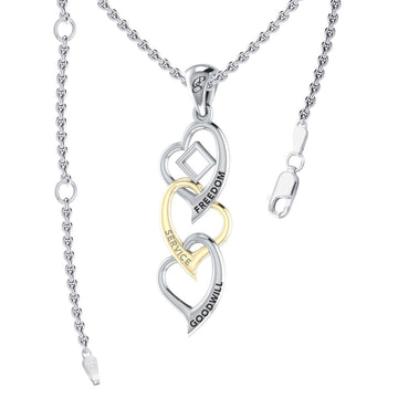 Triple Heart NA Recovery Pendant in Sterling Silver with 14K Gold Accents MPD6373